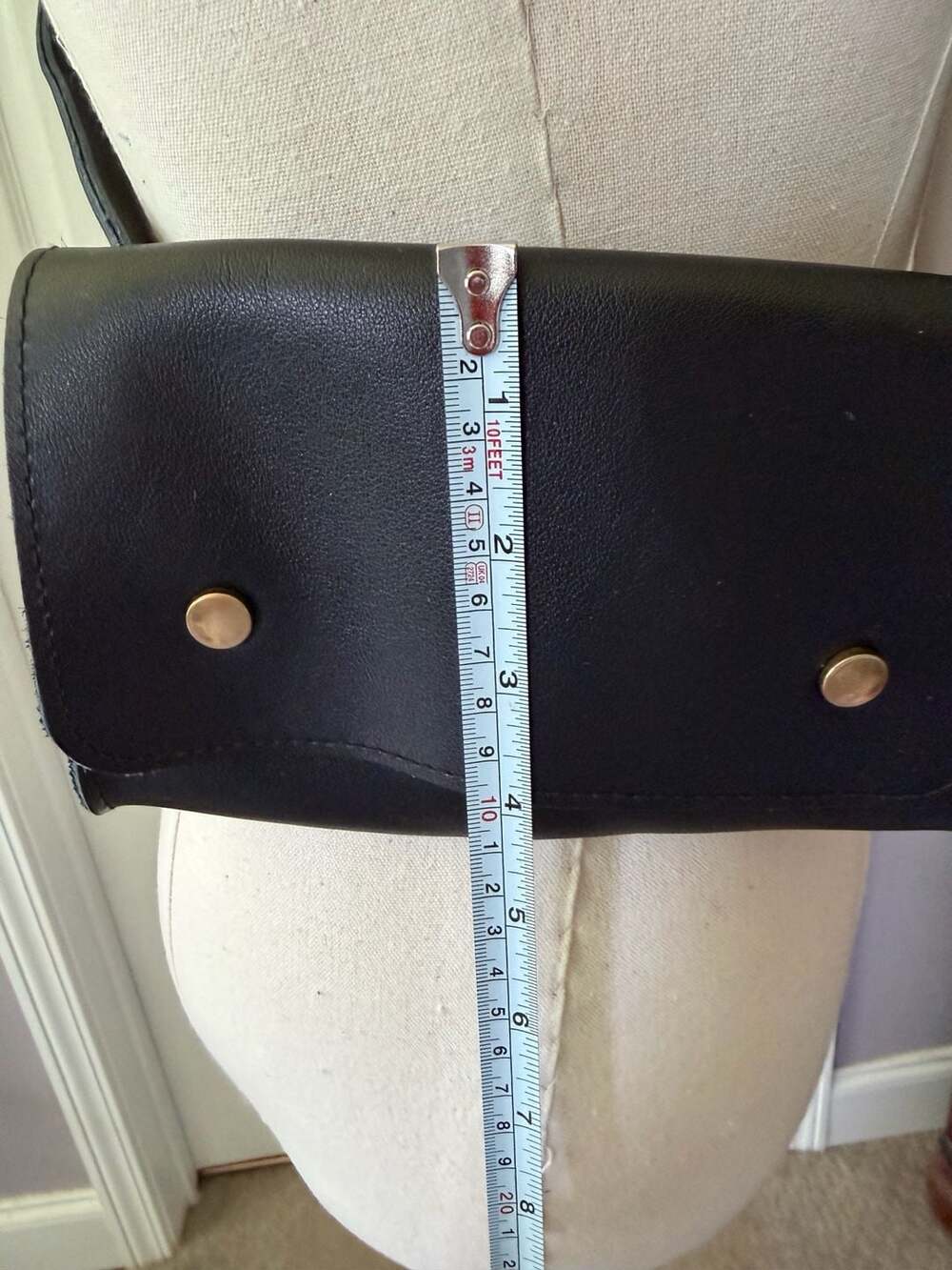 Gigi Pip Black Leather Belt Sling Bag with Gold Hardware - Picture 13 of 15